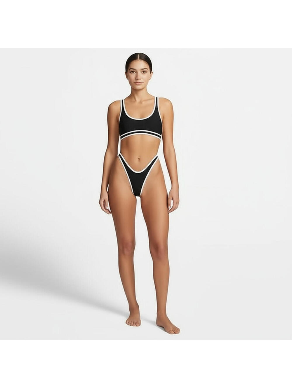 NWT Fabletics Womens XS Black White High-Cut Bikini Bottom